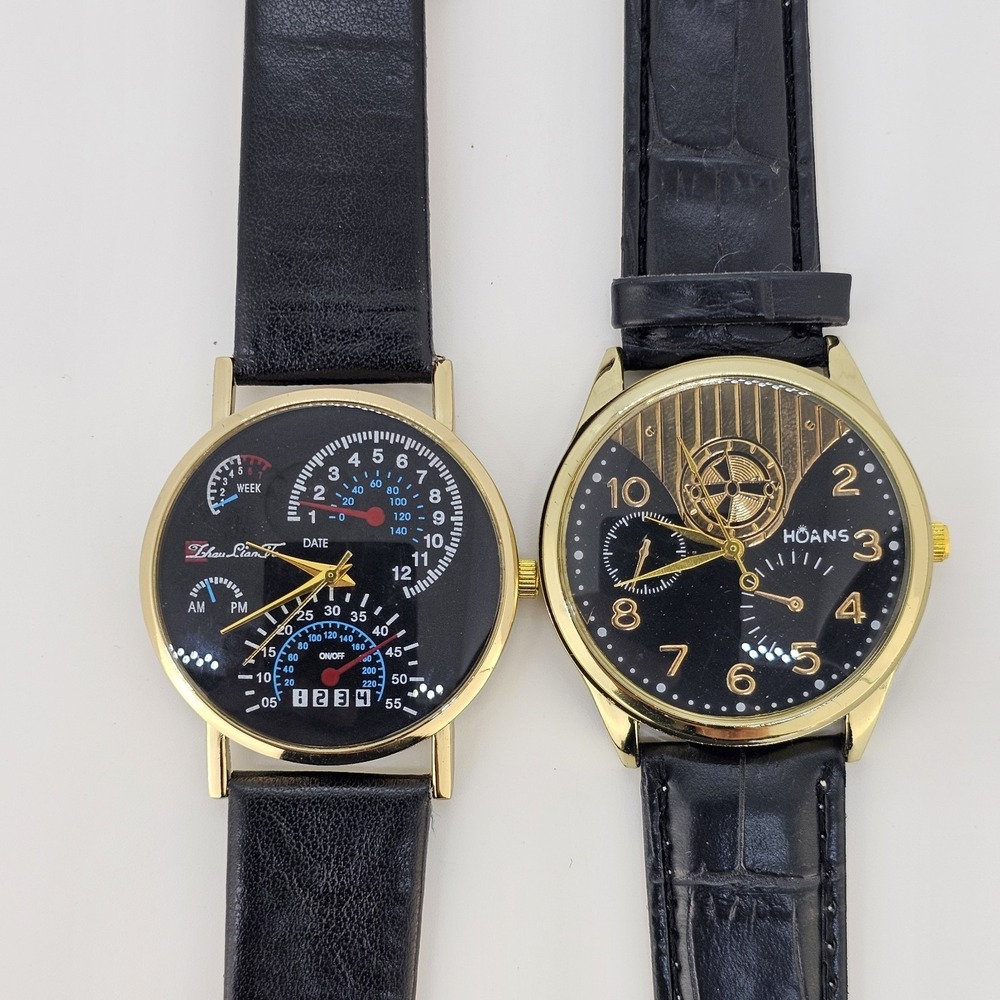 2X‎ Men's Analog Watch 38MM Black Dial Black Faux Leather Bands New Battery READ